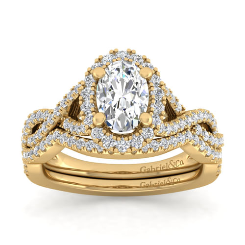 14K Yellow Gold Oval Halo Diamond Engagement Ring
