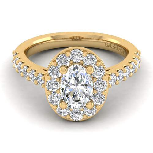 14K Yellow Gold Oval Halo Diamond Engagement Ring