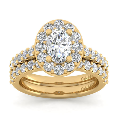 14K Yellow Gold Oval Halo Diamond Engagement Ring