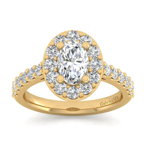 14K Yellow Gold Oval Halo Diamond Engagement Ring