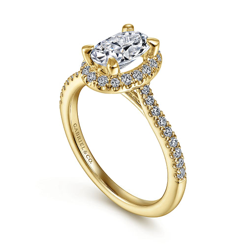 14K Yellow Gold Oval Halo Diamond Engagement Ring