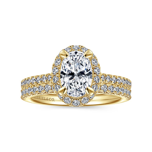 14K Yellow Gold Oval Halo Diamond Engagement Ring