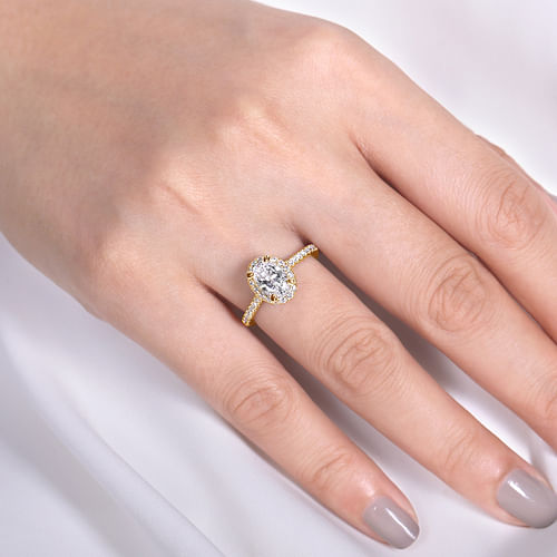 14K Yellow Gold Oval Halo Diamond Engagement Ring