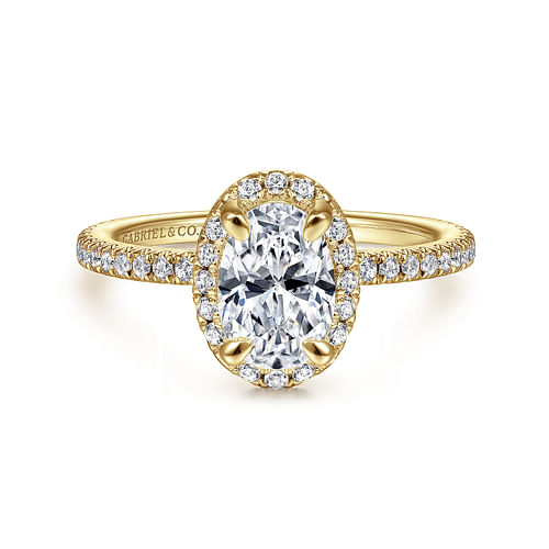 14K Yellow Gold Oval Halo Diamond Engagement Ring