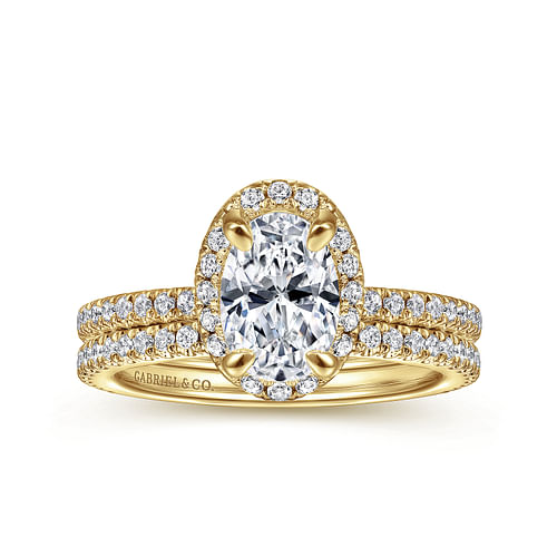 14K Yellow Gold Oval Halo Diamond Engagement Ring