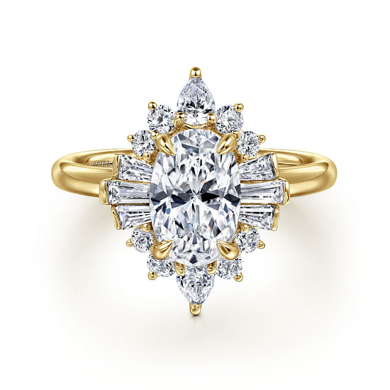 Gabriel - 14K Yellow Gold Oval Halo Diamond Engagement Ring