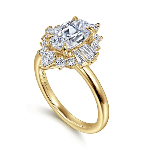 14K Yellow Gold Oval Halo Diamond Engagement Ring