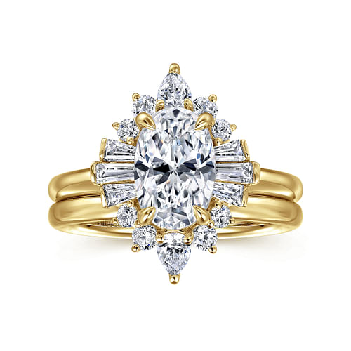 14K Yellow Gold Oval Halo Diamond Engagement Ring