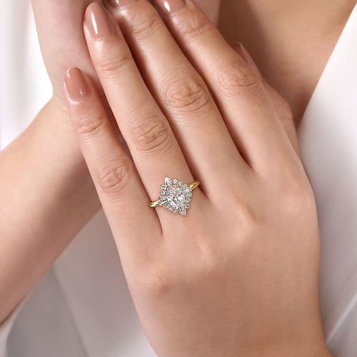 14K Yellow Gold Oval Halo Diamond Engagement Ring