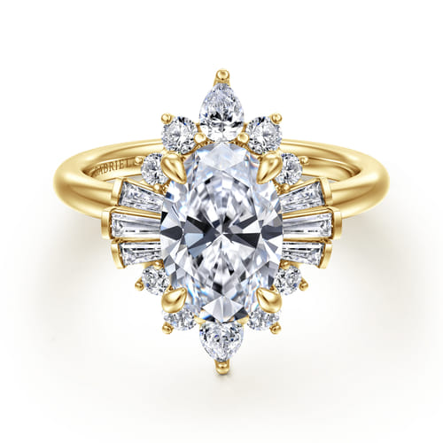 14K Yellow Gold Oval Halo Diamond Engagement Ring