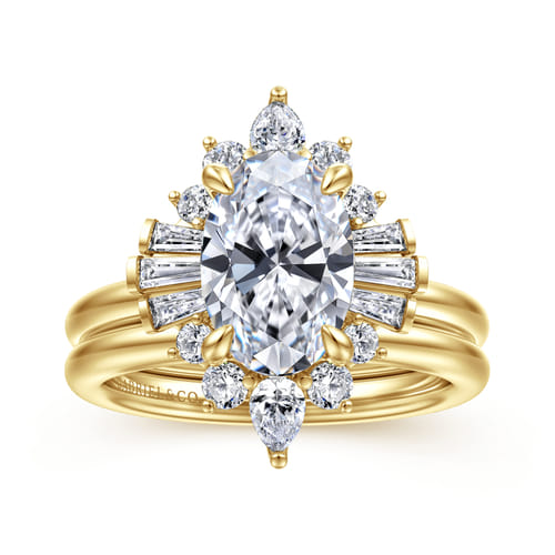 14K Yellow Gold Oval Halo Diamond Engagement Ring