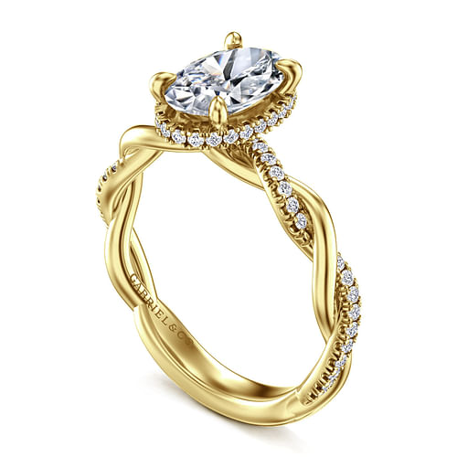 14K Yellow Gold Oval Halo Diamond Engagement Ring