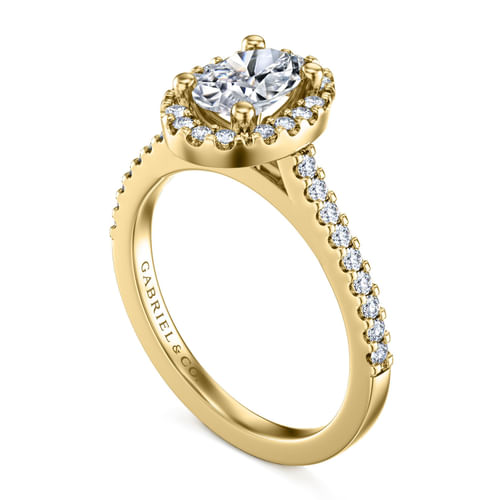 14K Yellow Gold Oval Halo Diamond Engagement Ring