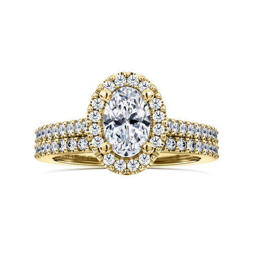 14K Yellow Gold Oval Halo Diamond Engagement Ring