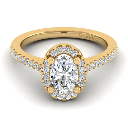 14K Yellow Gold Oval Halo Diamond Engagement Ring