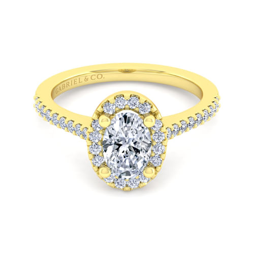 14K Yellow Gold Oval Halo Diamond Engagement Ring