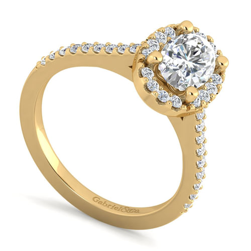 14K Yellow Gold Oval Halo Diamond Engagement Ring