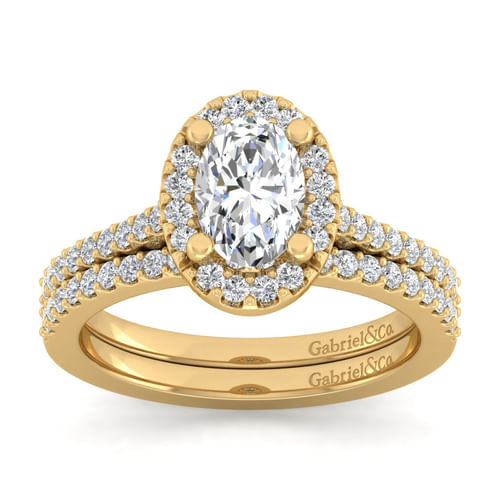 14K Yellow Gold Oval Halo Diamond Engagement Ring