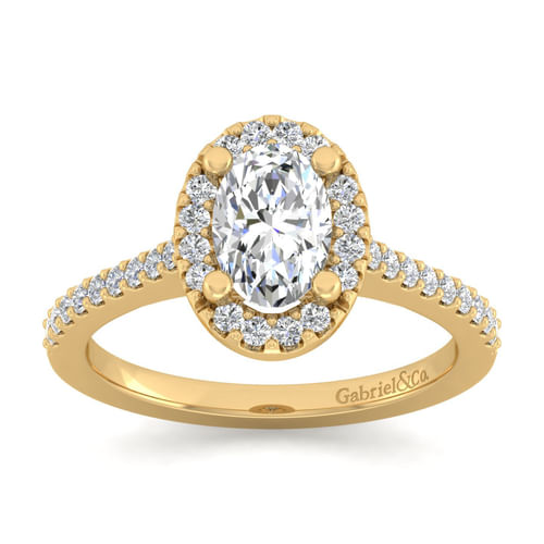 14K Yellow Gold Oval Halo Diamond Engagement Ring
