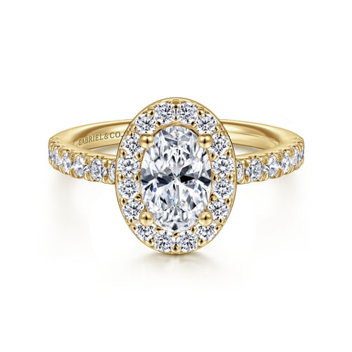14K Yellow Gold Oval Halo Diamond Engagement Ring