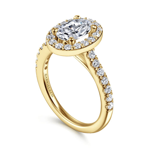 14K Yellow Gold Oval Halo Diamond Engagement Ring