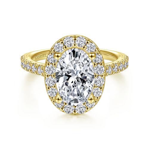 14K Yellow Gold Oval Halo Diamond Engagement Ring
