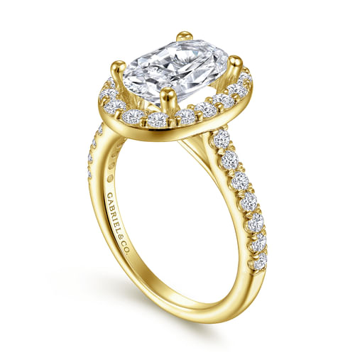 14K Yellow Gold Oval Halo Diamond Engagement Ring