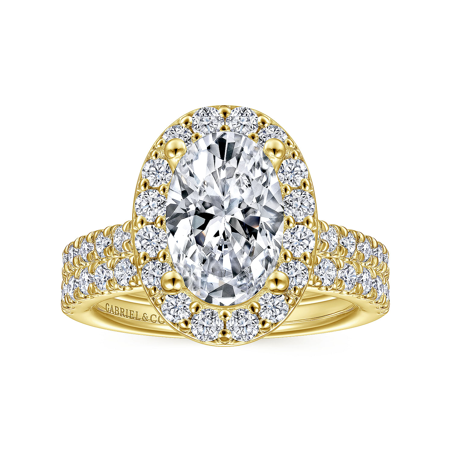 14K Yellow Gold Oval Halo Diamond Engagement Ring