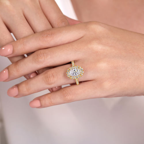 14K Yellow Gold Oval Halo Diamond Engagement Ring