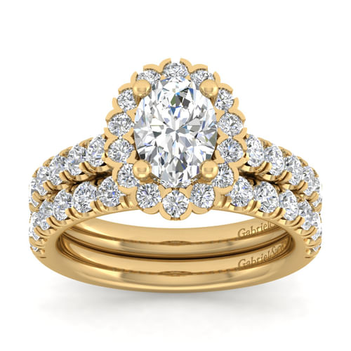 14K Yellow Gold Oval Halo Diamond Engagement Ring