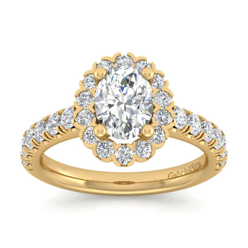 14K Yellow Gold Oval Halo Diamond Engagement Ring