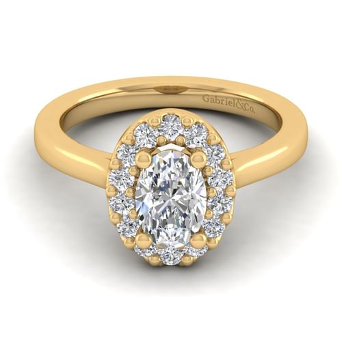 14K Yellow Gold Oval Halo Diamond Engagement Ring