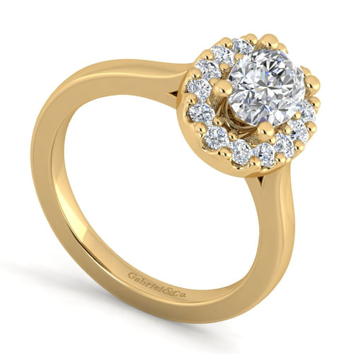 14K Yellow Gold Oval Halo Diamond Engagement Ring