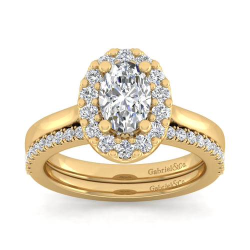 14K Yellow Gold Oval Halo Diamond Engagement Ring