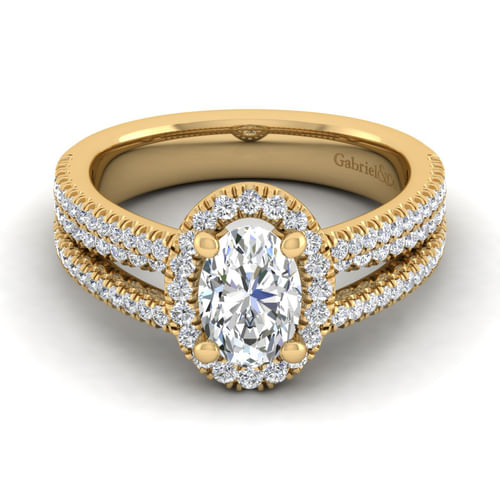14K Yellow Gold Oval Halo Diamond Engagement Ring