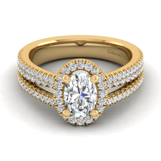 Gabriel - 14K Yellow Gold Oval Halo Diamond Engagement Ring