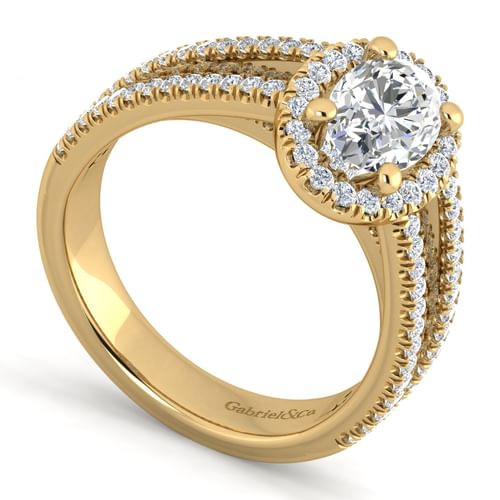 14K Yellow Gold Oval Halo Diamond Engagement Ring