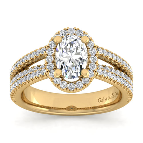 14K Yellow Gold Oval Halo Diamond Engagement Ring