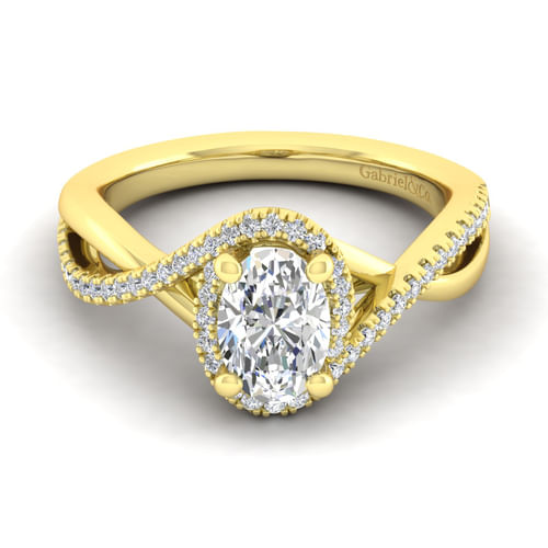 14K Yellow Gold Oval Halo Diamond Engagement Ring