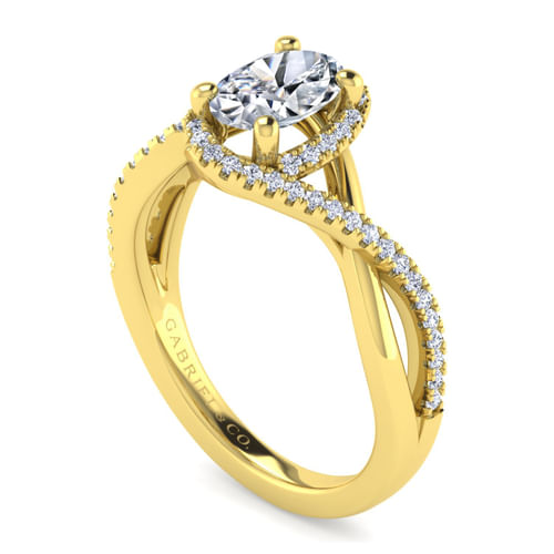14K Yellow Gold Oval Halo Diamond Engagement Ring