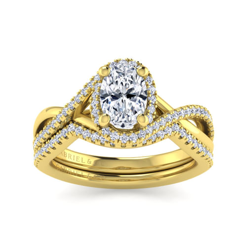 14K Yellow Gold Oval Halo Diamond Engagement Ring