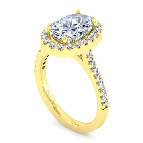 14K Yellow Gold Oval Halo Diamond Engagement Ring