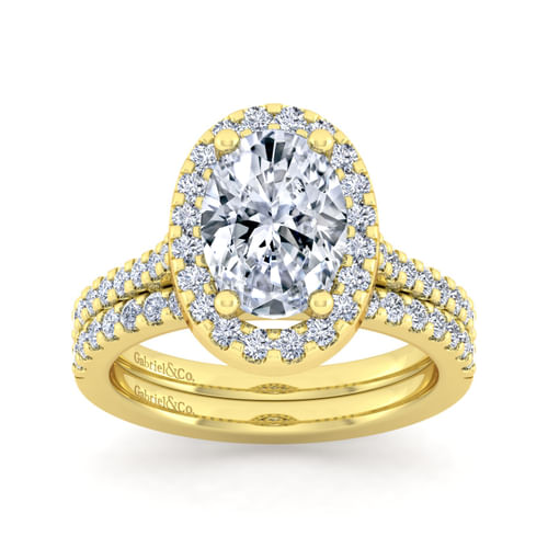 14K Yellow Gold Oval Halo Diamond Engagement Ring