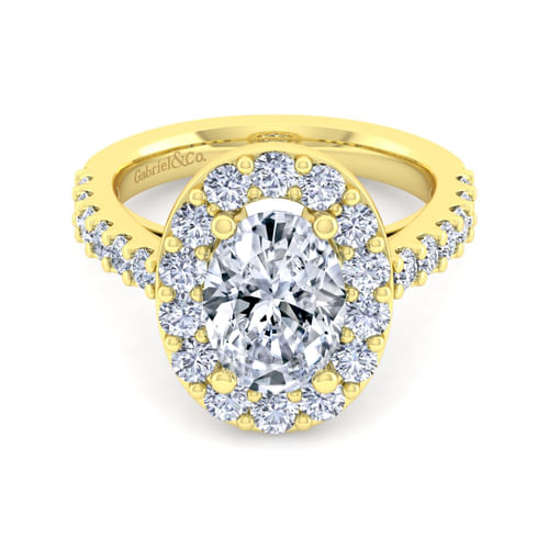 14K Yellow Gold Oval Halo Diamond Engagement Ring