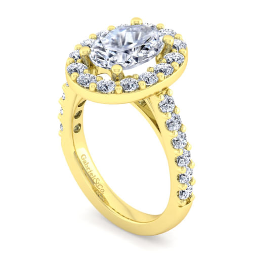 14K Yellow Gold Oval Halo Diamond Engagement Ring