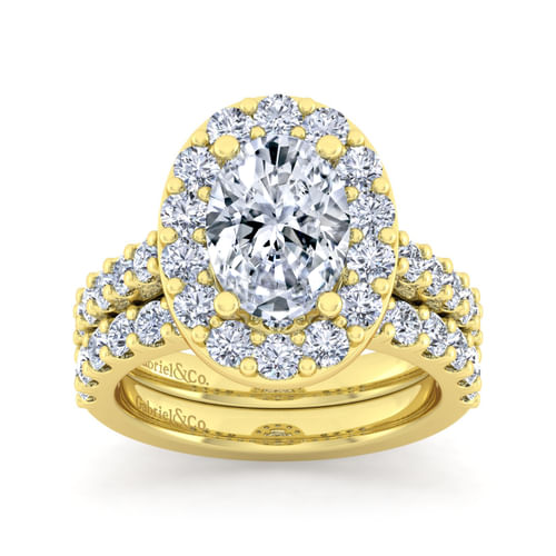 14K Yellow Gold Oval Halo Diamond Engagement Ring
