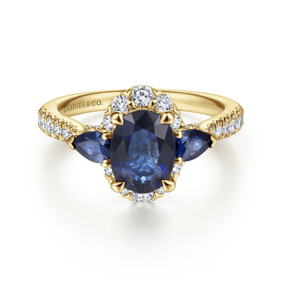 Gabriel - 14K Yellow Gold Oval Halo Sapphire and Diamond Engagement Ring