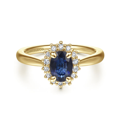 14K Yellow Gold Oval Halo Sapphire and Diamond Engagement Ring
