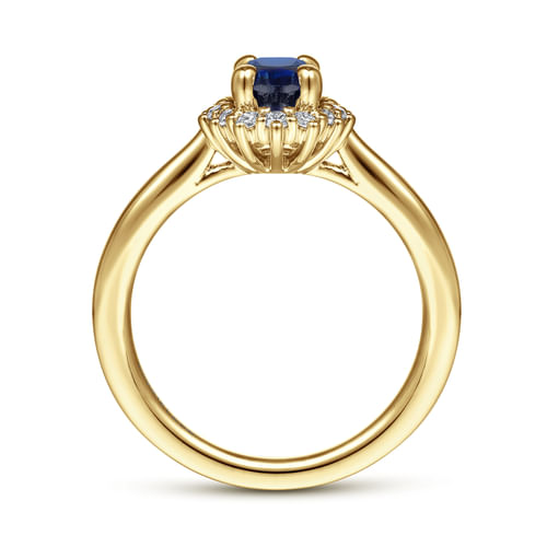 14K Yellow Gold Oval Halo Sapphire and Diamond Engagement Ring