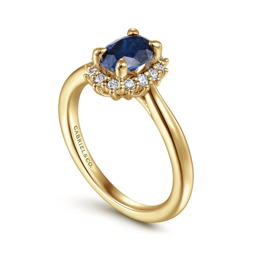 14K Yellow Gold Oval Halo Sapphire and Diamond Engagement Ring